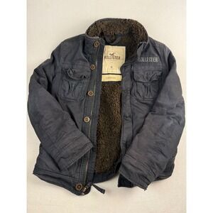 Hollister Mens Carpinteria Sherpa Lined Field Jacket Navy Blue Size M Faded